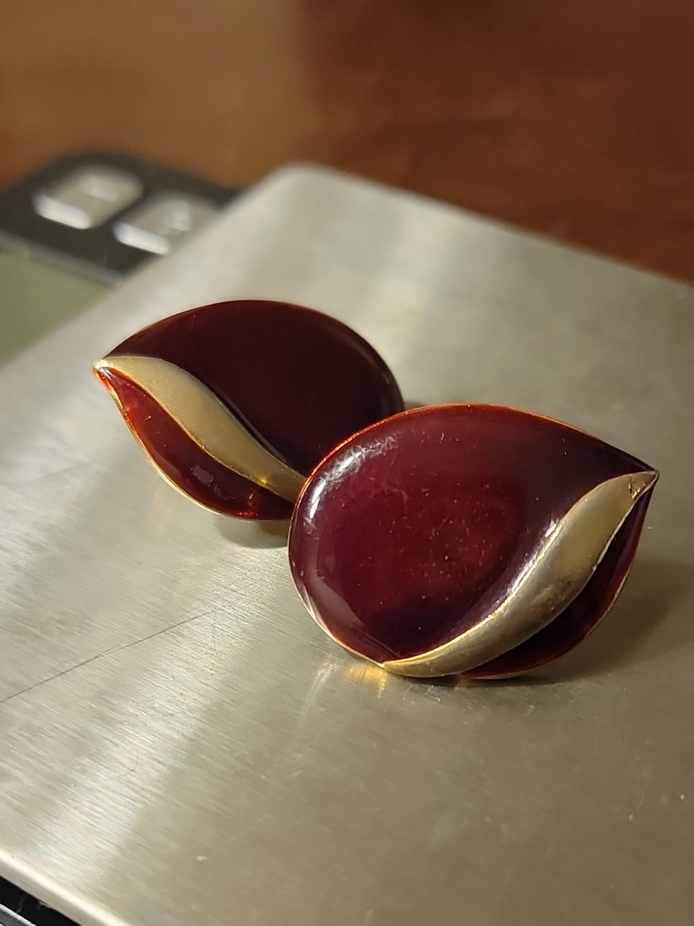 Gold Accent Burgundy Leaf Earrings - Women Jewelry